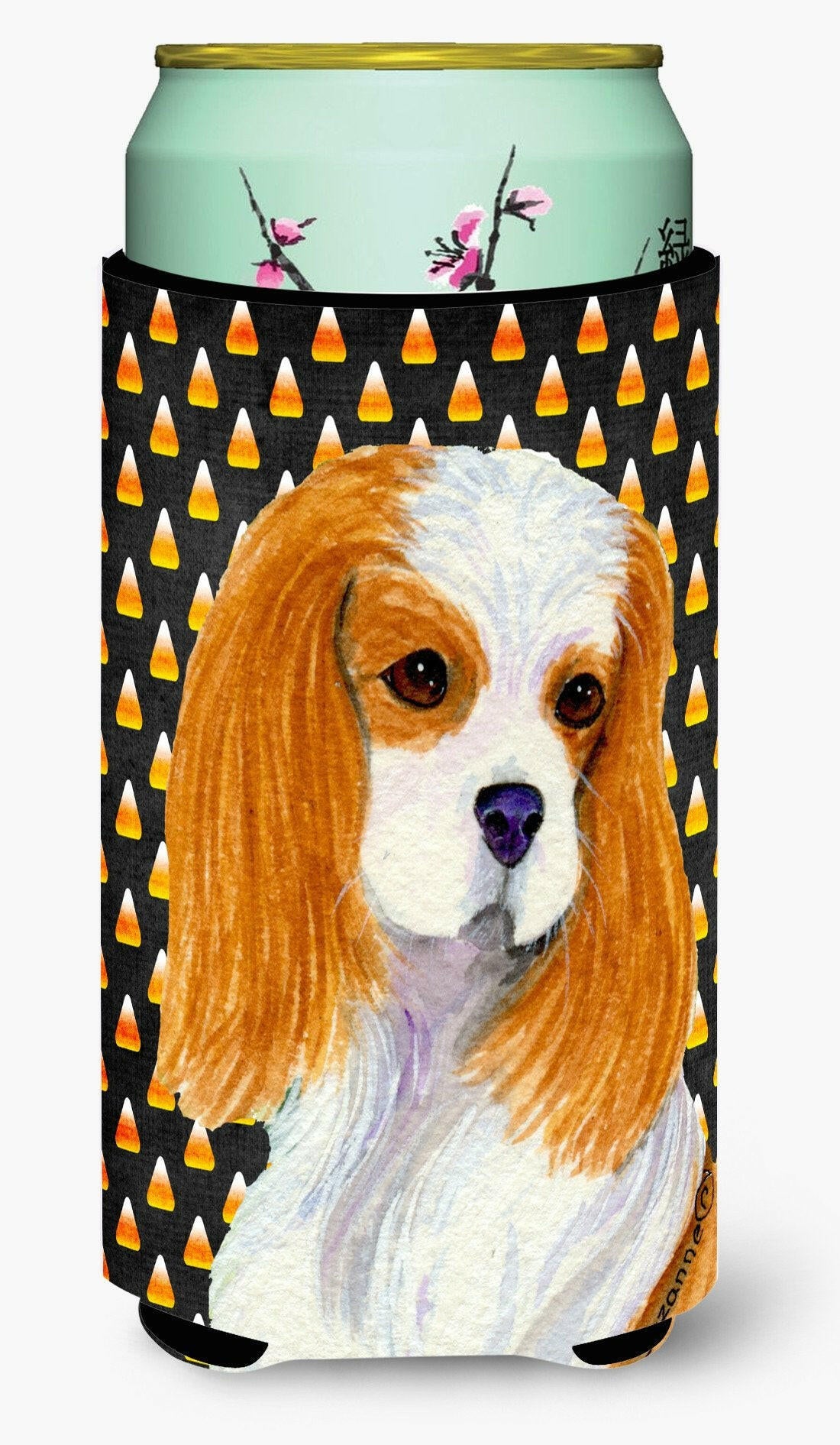 Cavalier Spaniel Candy Corn Halloween Portrait  Tall Boy Beverage Insulator Beverage Insulator Hugger by Caroline's Treasures