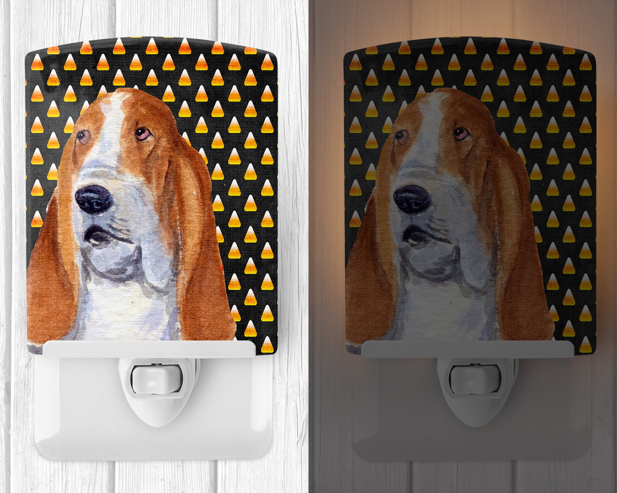 Basset Hound Candy Corn Halloween Portrait Ceramic Night Light SS4321CNL - the-store.com