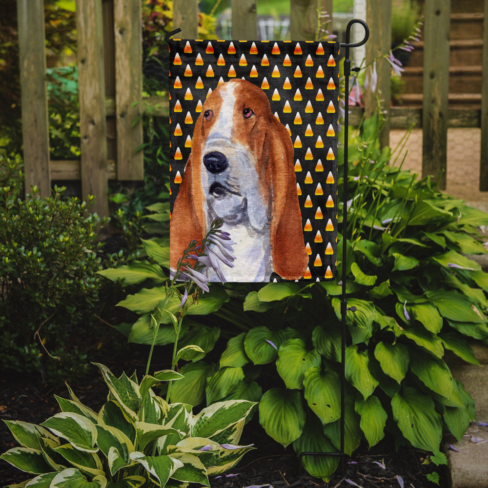 Basset Hound Candy Corn Halloween Portrait Flag Garden Size.