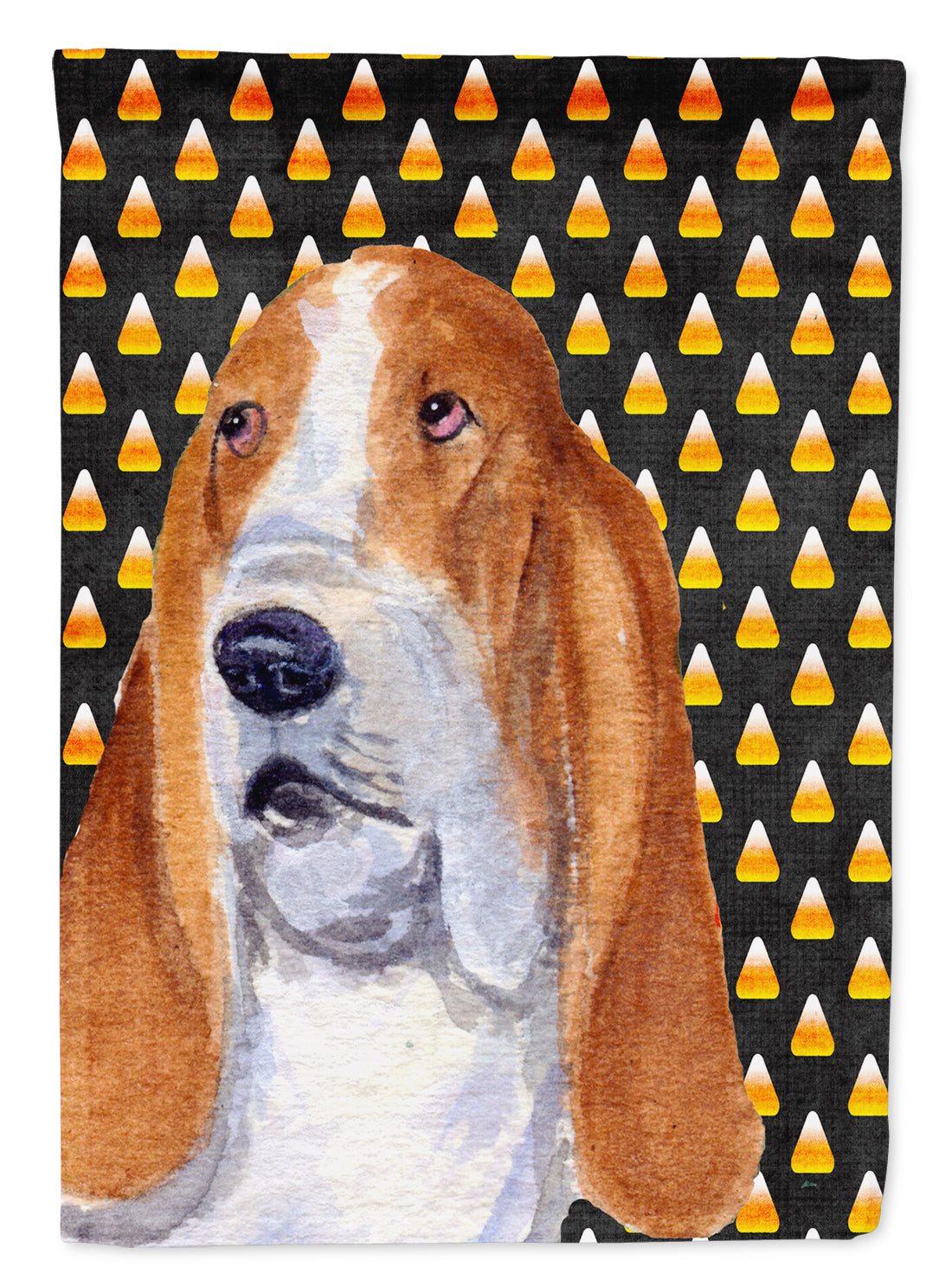 Basset Hound Candy Corn Halloween Portrait Flag Garden Size.