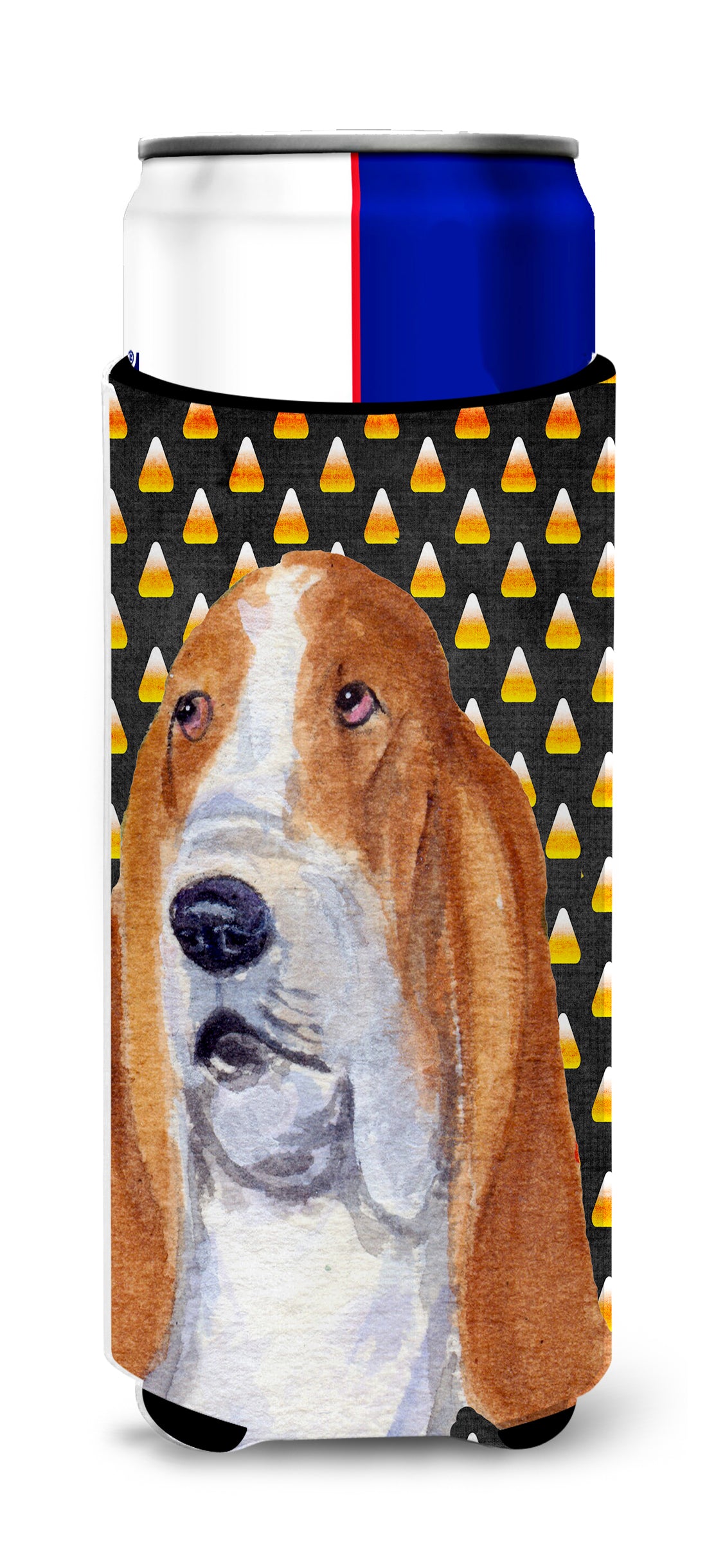 Basset Hound Candy Corn Halloween Portrait Ultra Beverage Insulators for slim cans SS4321MUK.