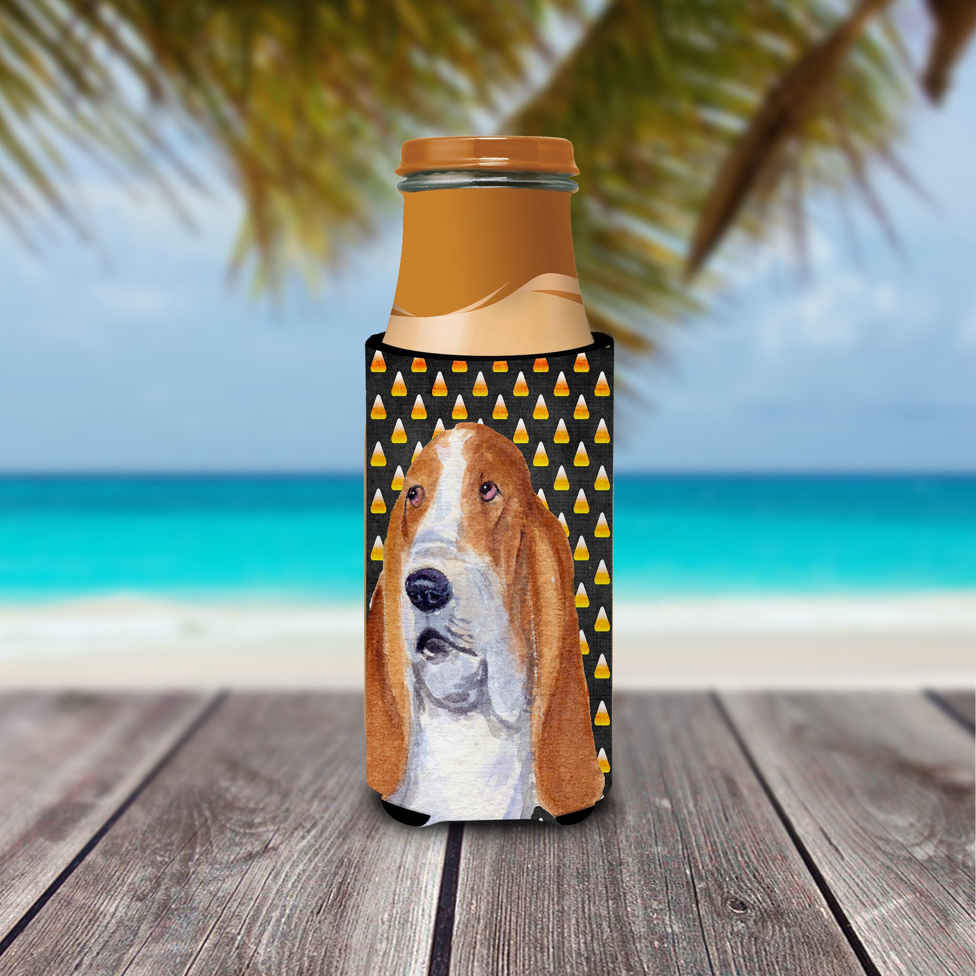 Basset Hound Candy Corn Halloween Portrait Ultra Beverage Insulators for slim cans SS4321MUK.