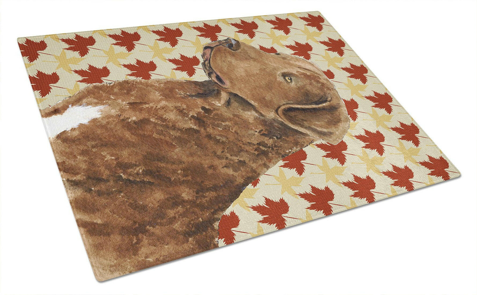 Chesapeake Bay Retriever Fall Leaves Portrait Glass Cutting Board Large by Caroline's Treasures