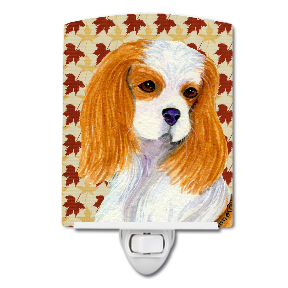 Cavalier Spaniel Fall Leaves Portrait Ceramic Night Light SS4329CNL - the-store.com