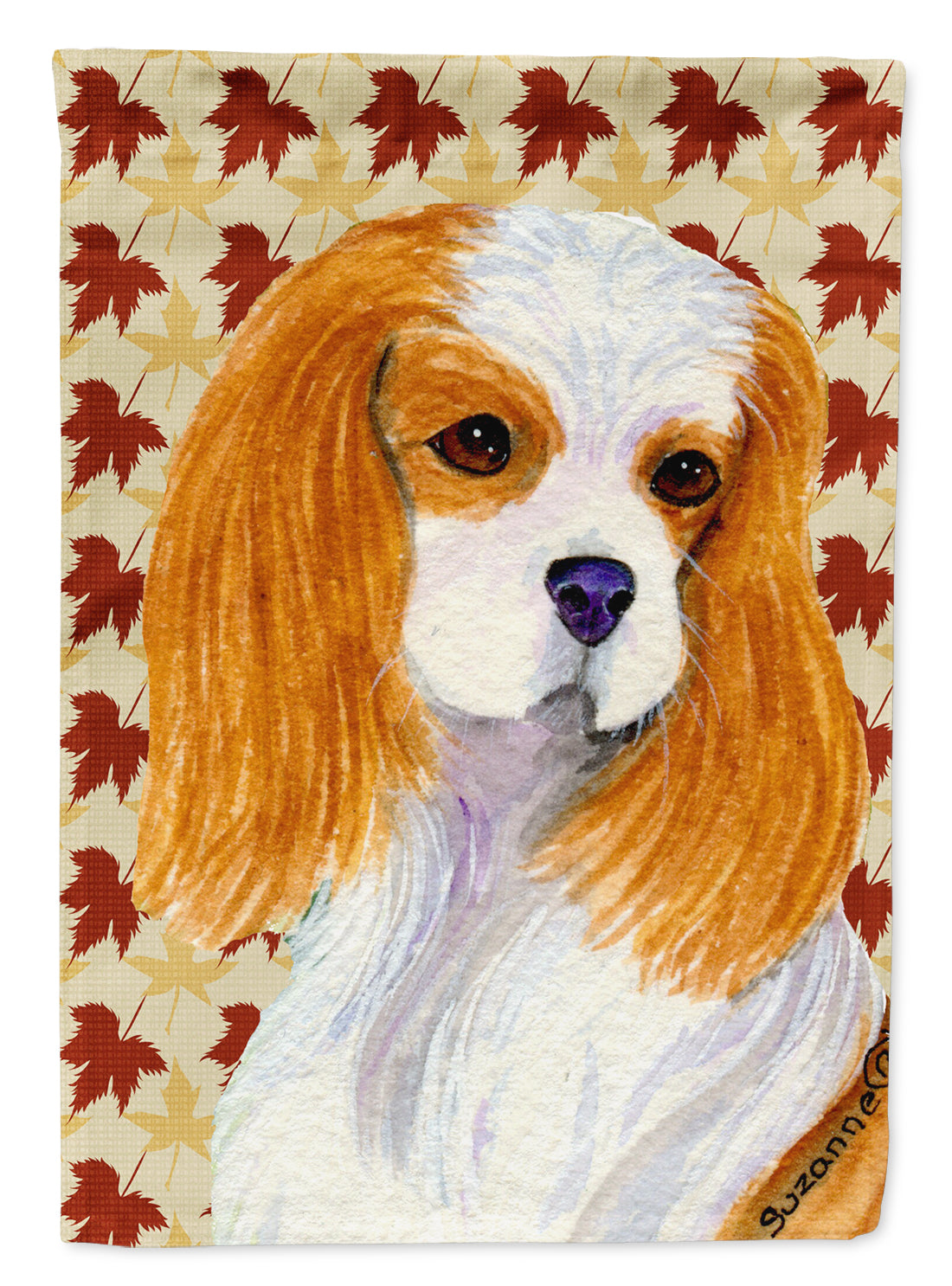 Cavalier Spaniel Fall Leaves Portrait Flag Garden Size.