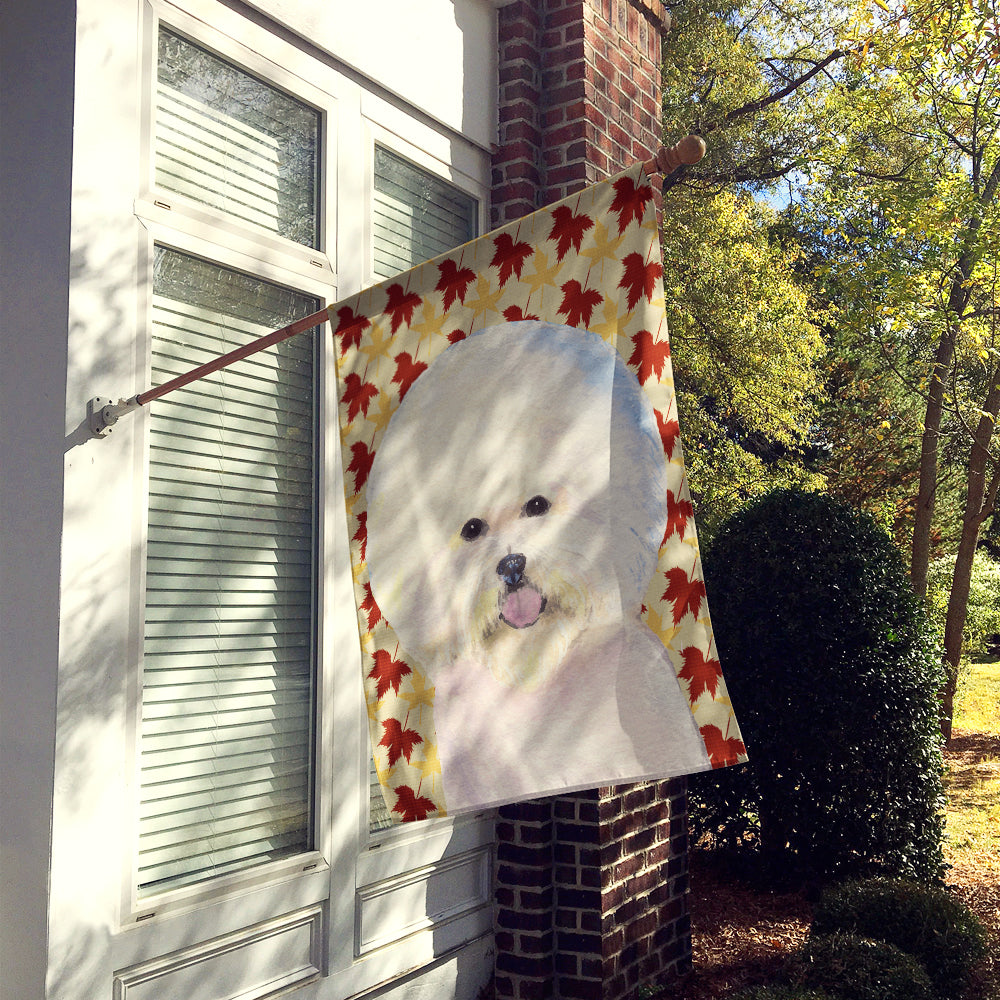 Bichon Frise Fall Leaves Portrait Flag Canvas House Size  the-store.com.