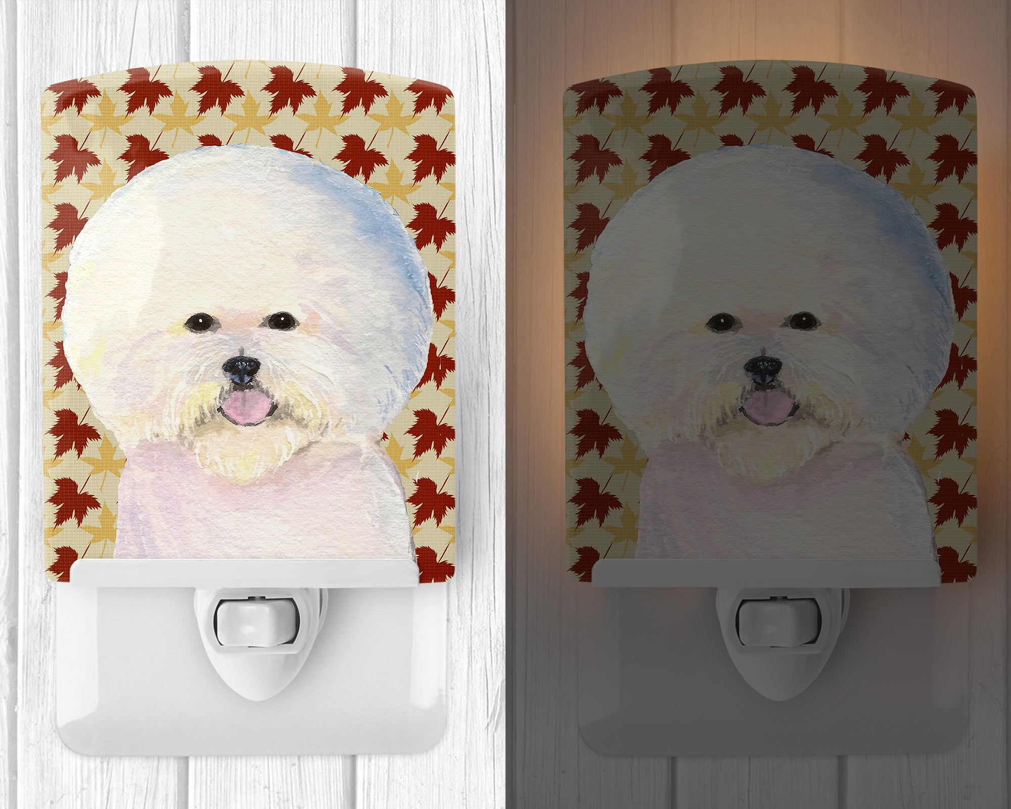 Bichon Frise Fall Leaves Portrait Ceramic Night Light SS4330CNL - the-store.com