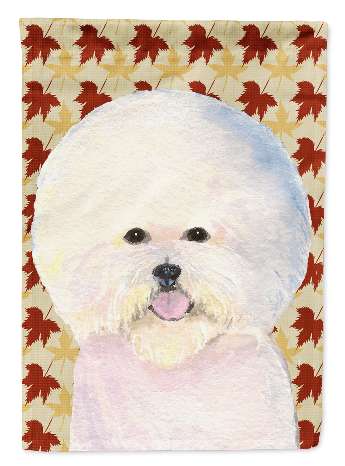 Bichon Frise Fall Leaves Portrait Flag Garden Size.