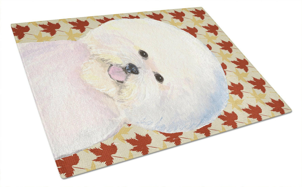 Bichon Frise Fall Leaves Portrait Glass Cutting Board Large by Caroline&#39;s Treasures