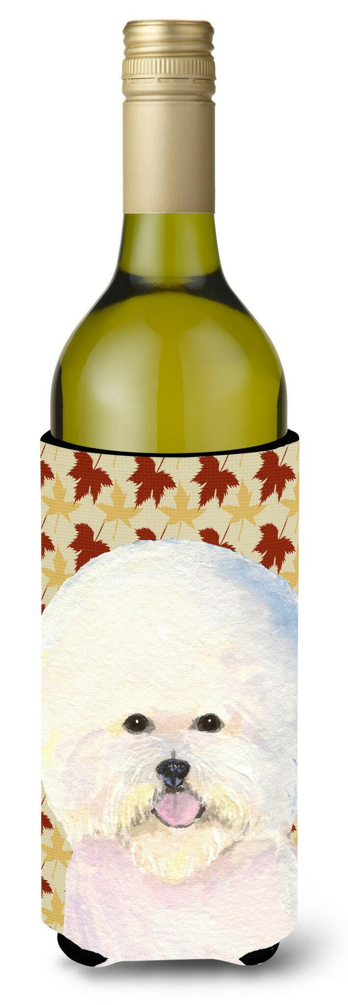 Bichon Frise Fall Leaves Portrait Wine Bottle Beverage Insulator Beverage Insulator Hugger SS4330LITERK by Caroline's Treasures