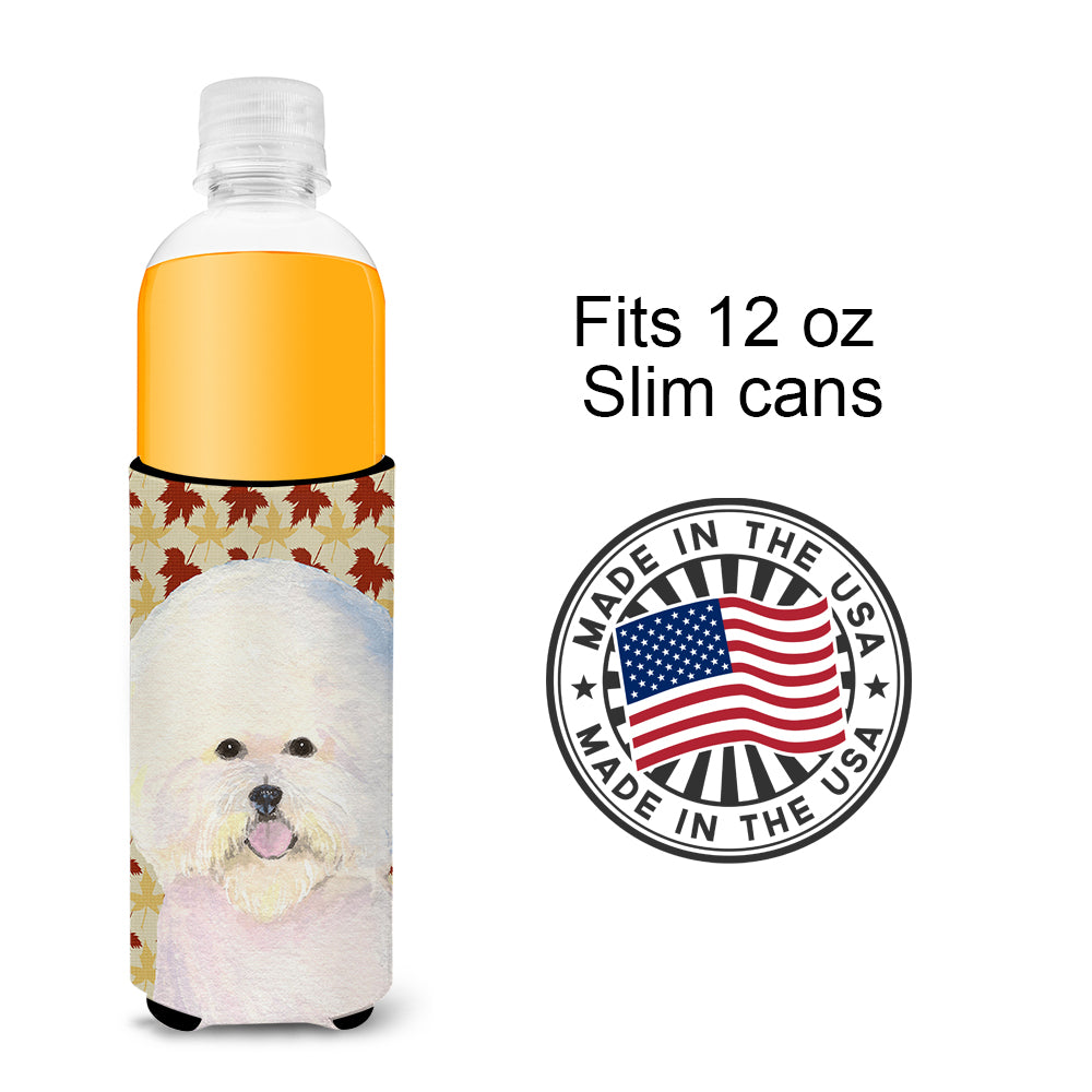 Bichon Frise Fall Leaves Portrait Ultra Beverage Insulators for slim cans SS4330MUK.