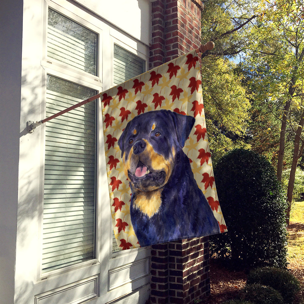 Rottweiler Fall Leaves Portrait Flag Canvas House Size  the-store.com.