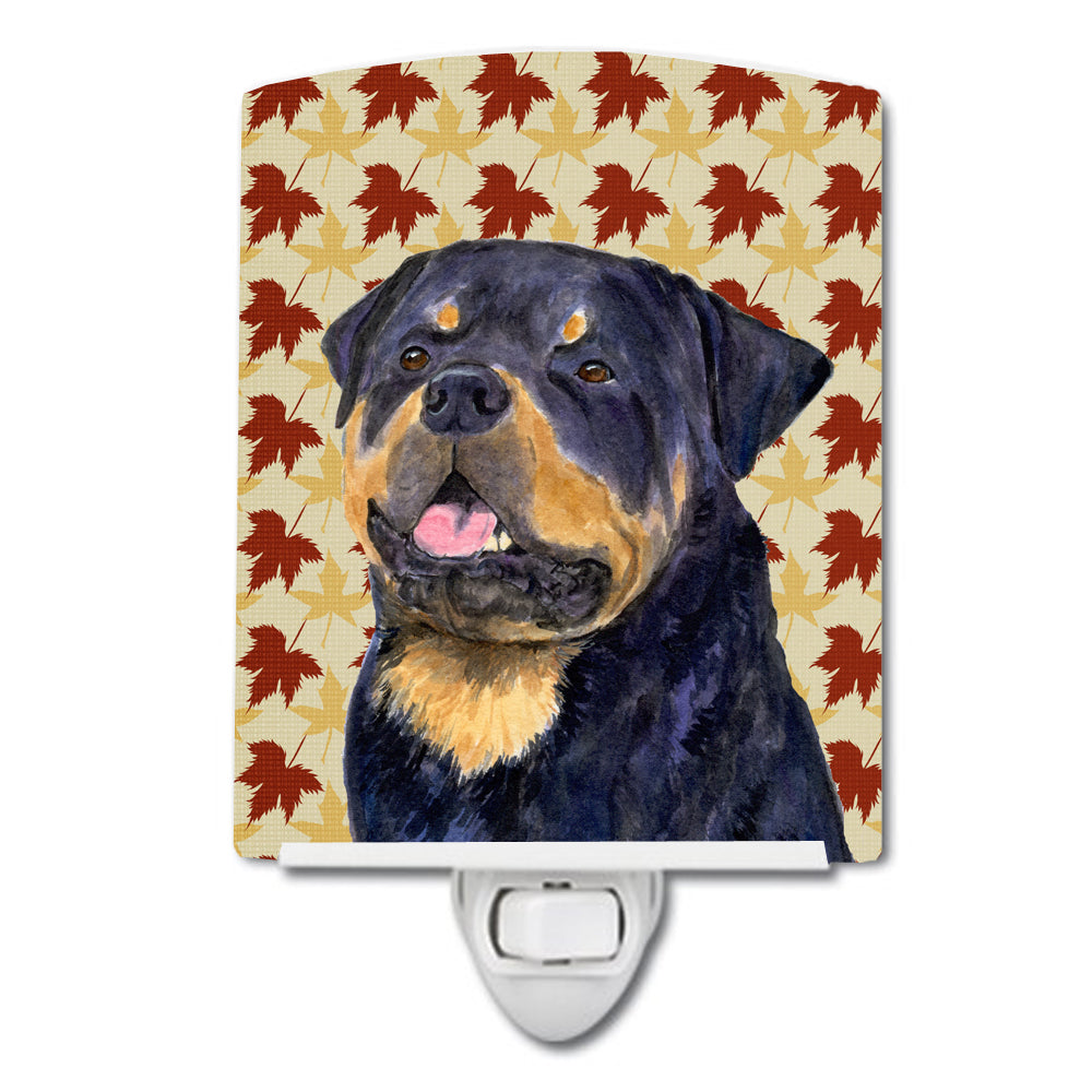 Rottweiler Fall Leaves Portrait Ceramic Night Light SS4332CNL - the-store.com