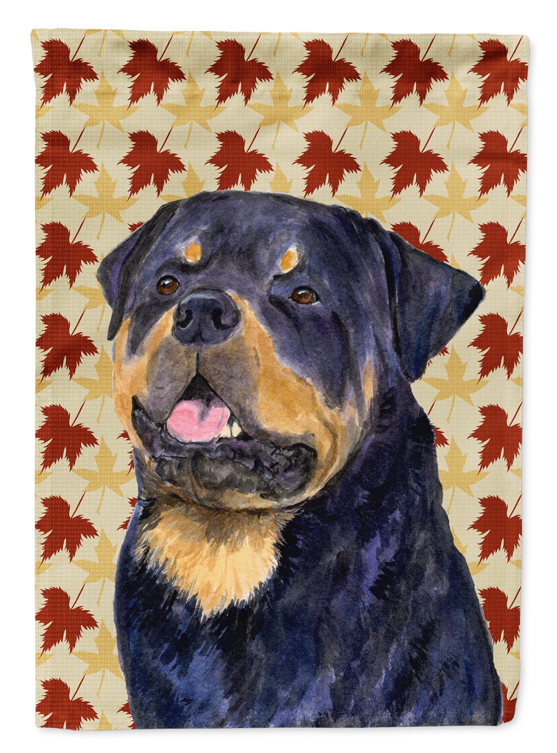 Rottweiler Fall Leaves Portrait Flag Garden Size.