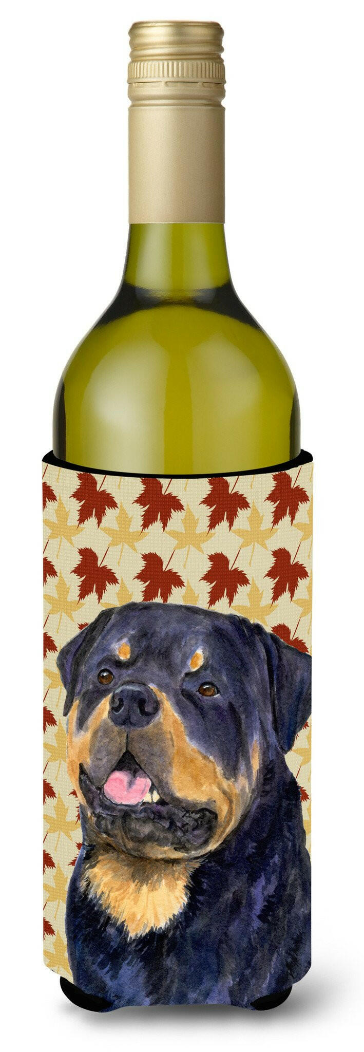 Rottweiler Fall Leaves Portrait Wine Bottle Beverage Insulator Beverage Insulator Hugger by Caroline's Treasures