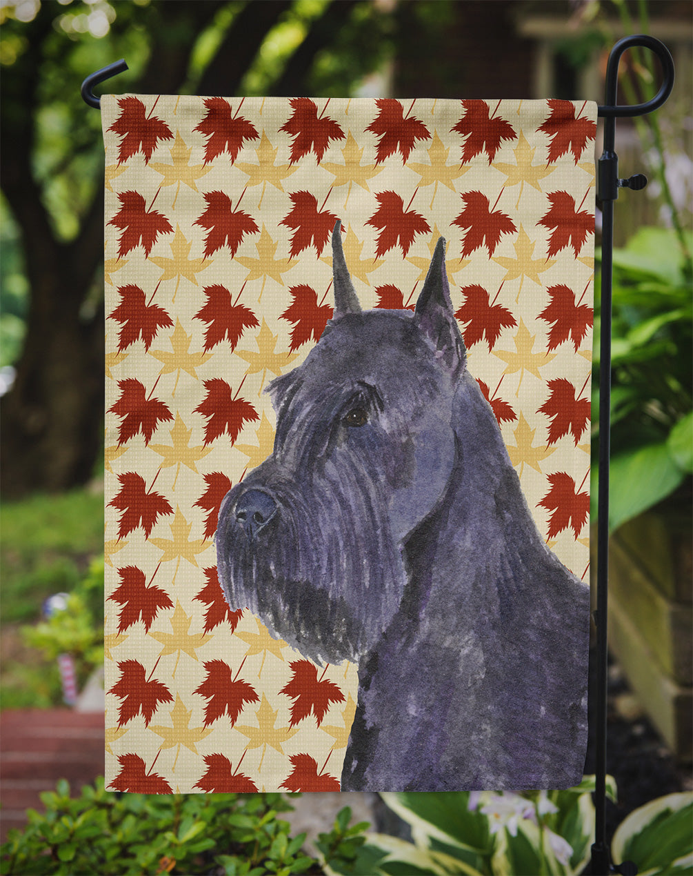 Schnauzer Giant Fall Leaves Portrait Flag Garden Size.