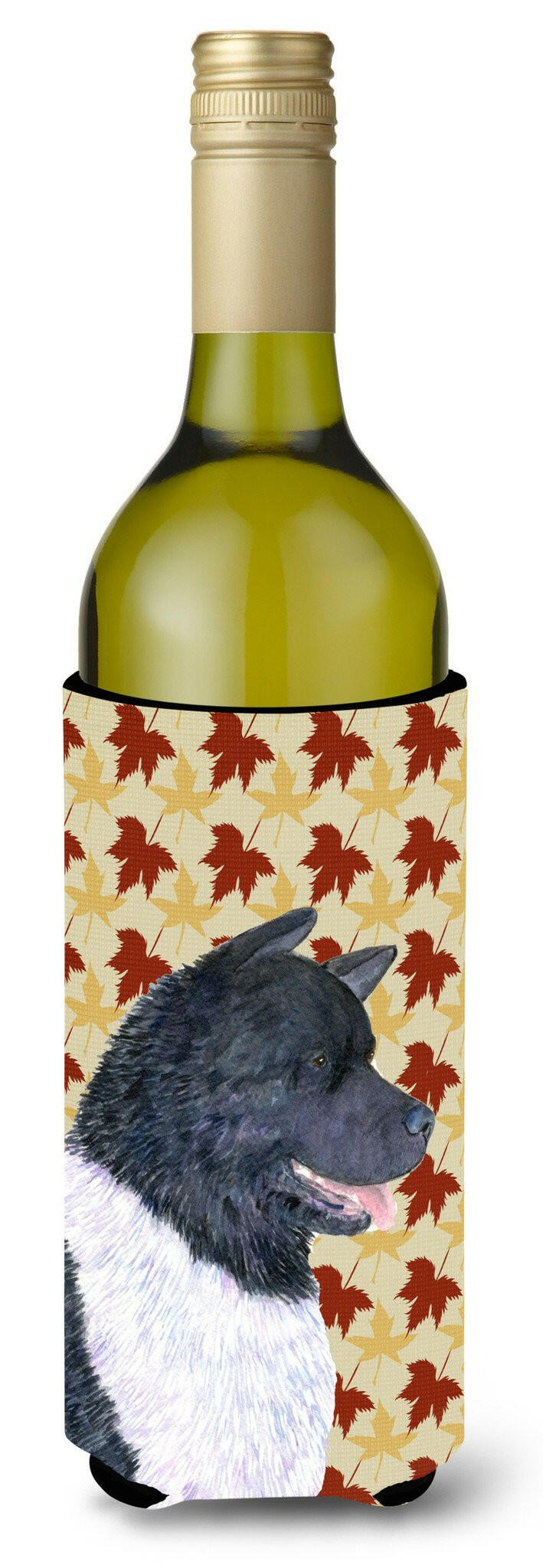 Akita Fall Leaves Portrait Wine Bottle Beverage Insulator Beverage Insulator Hugger by Caroline's Treasures