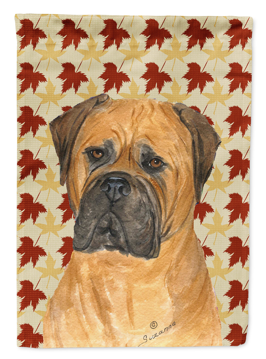 Bullmastiff Fall Leaves Portrait Flag Canvas House Size  the-store.com.