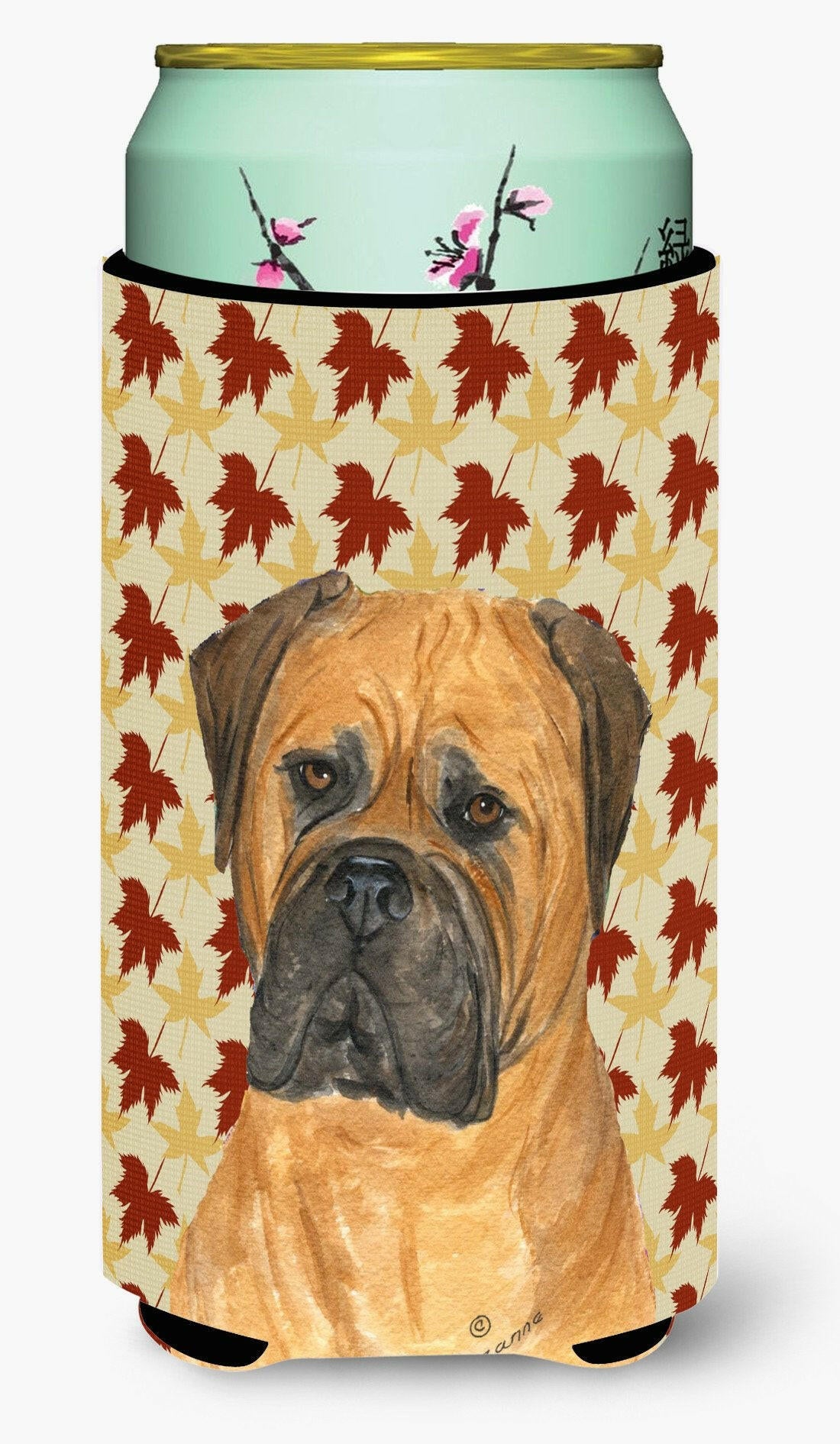 Bullmastiff Fall Leaves Portrait  Tall Boy Beverage Insulator Beverage Insulator Hugger by Caroline&#39;s Treasures