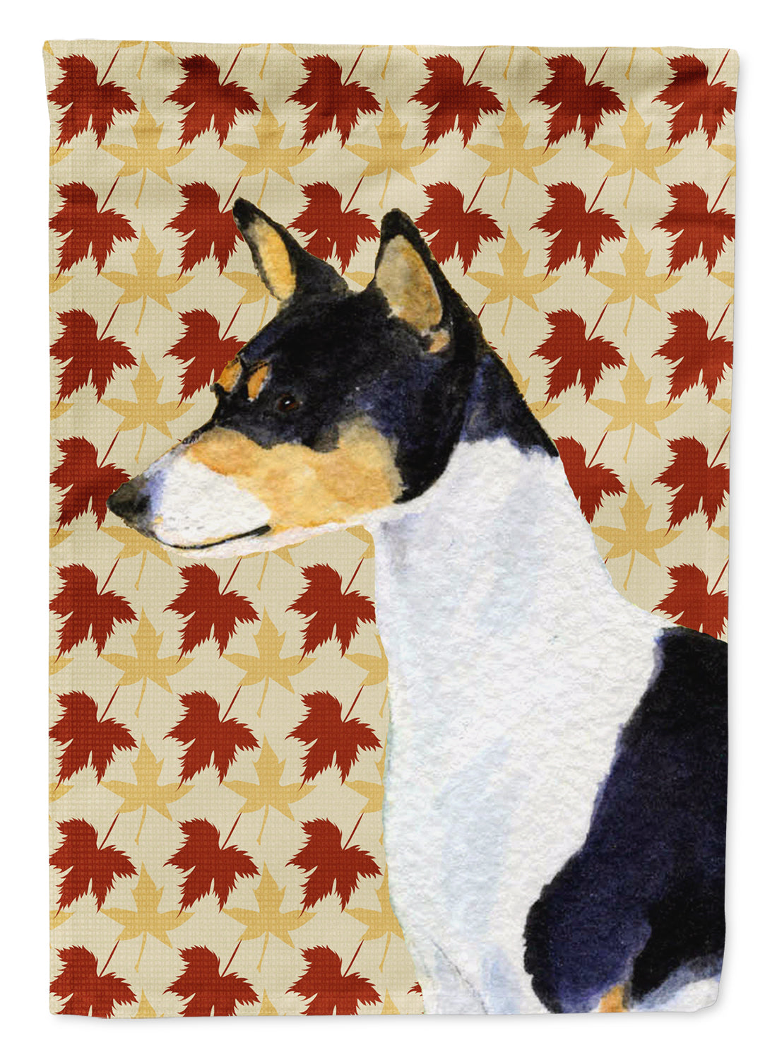 Basenji Fall Leaves Portrait Flag Garden Size.