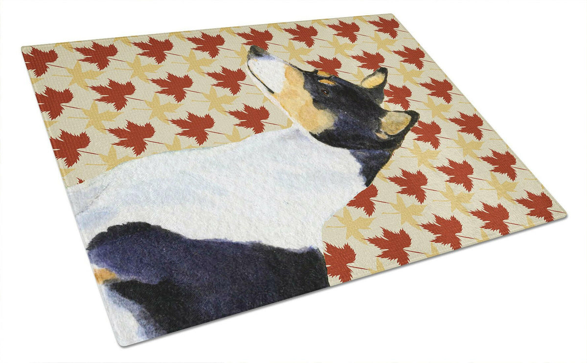 Basenji Fall Leaves Portrait Glass Cutting Board Large by Caroline&#39;s Treasures