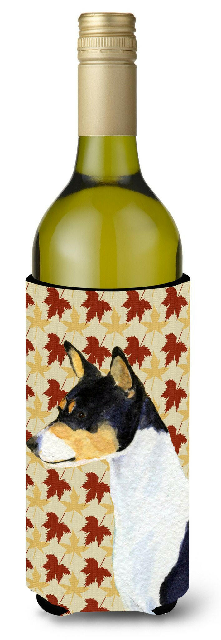 Basenji Fall Leaves Portrait Wine Bottle Beverage Insulator Beverage Insulator Hugger SS4342LITERK by Caroline's Treasures