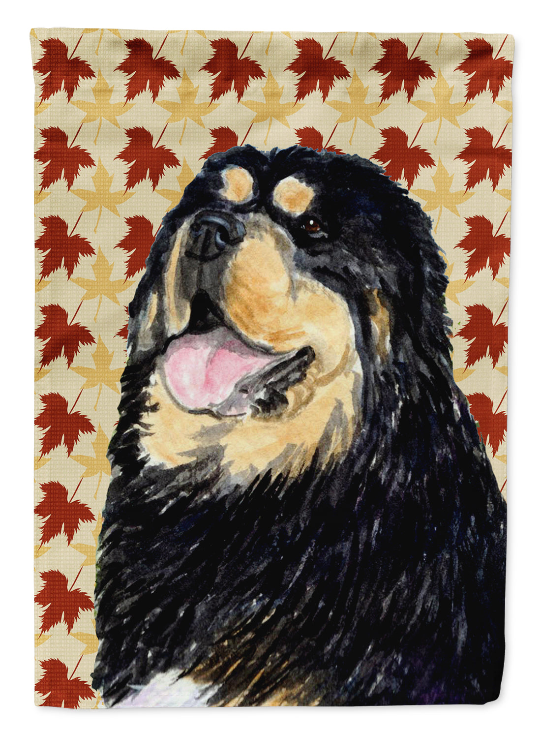 Tibetan Mastiff Fall Leaves Portrait Flag Garden Size.