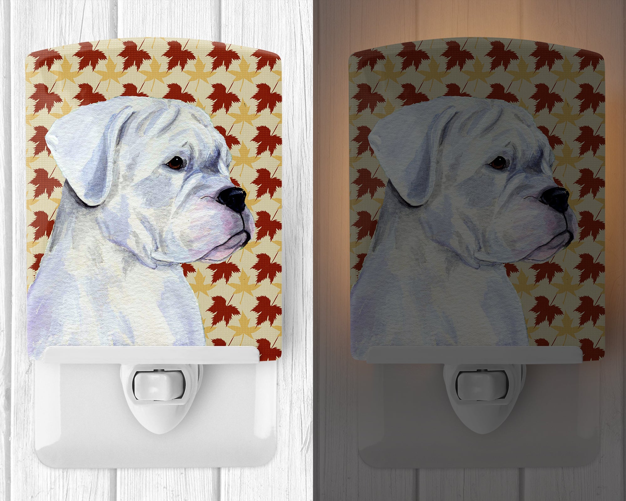 Boxer White Fall Leaves Portrait Ceramic Night Light SS4347CNL - the-store.com