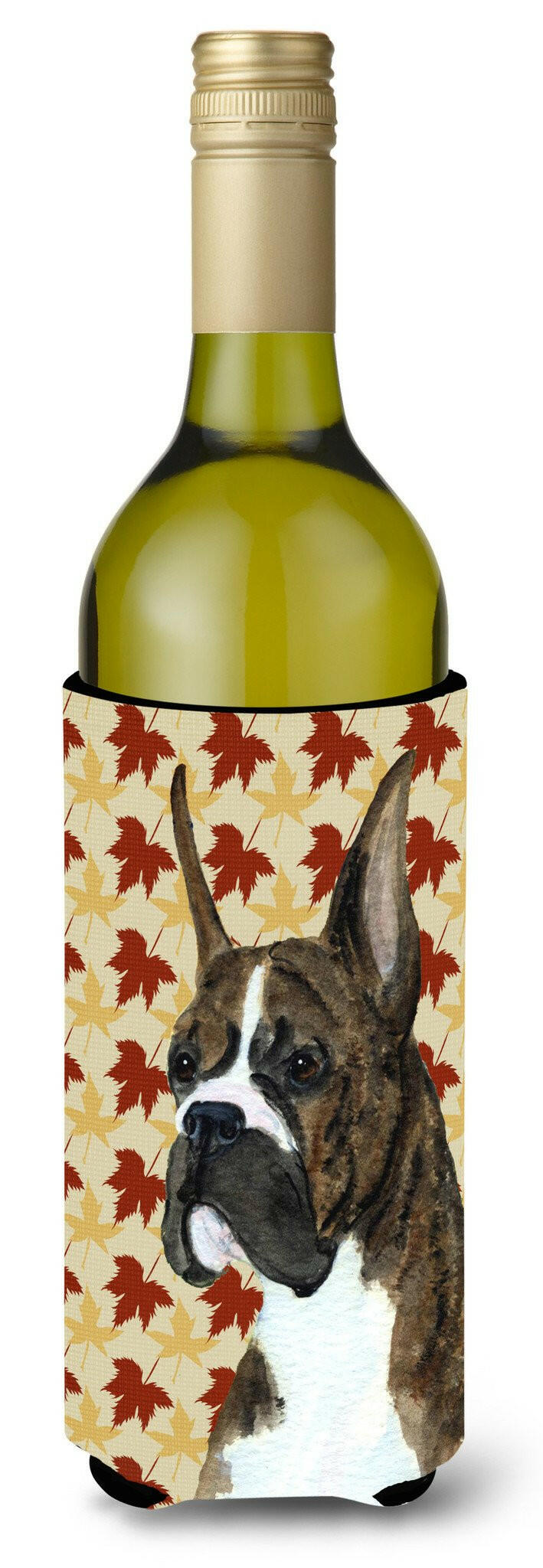 Boxer Brindle Fall Leaves Portrait Wine Bottle Beverage Insulator Beverage Insulator Hugger by Caroline's Treasures