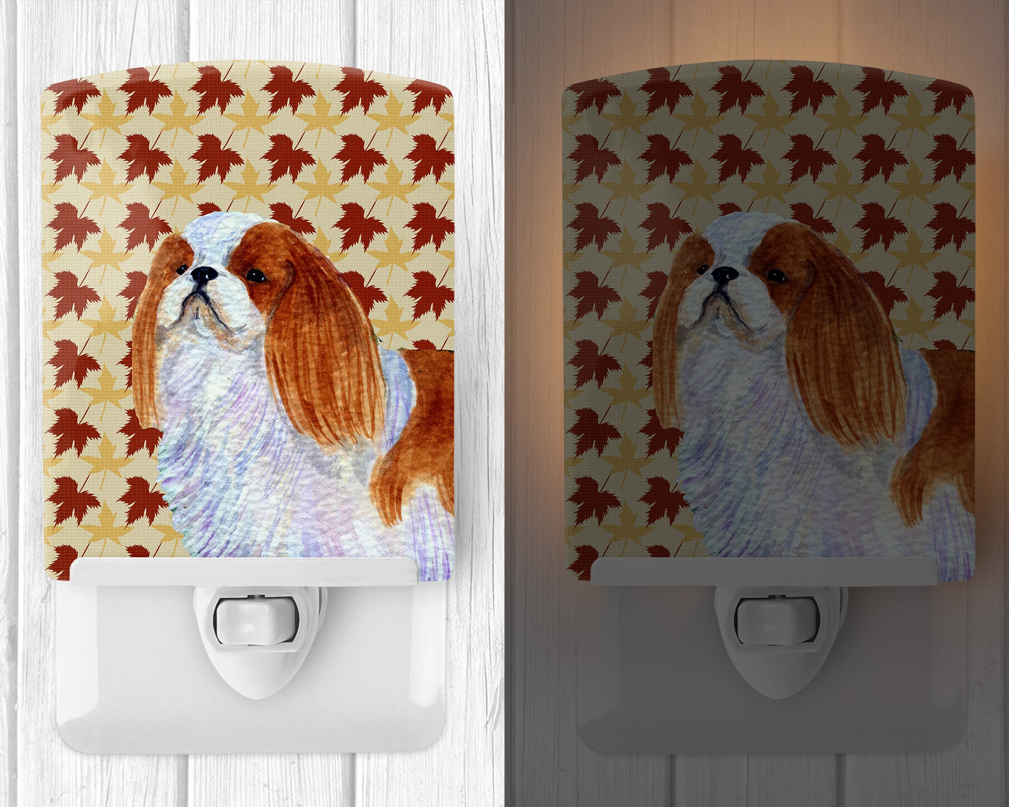 English Toy Spaniel Fall Leaves Portrait Ceramic Night Light SS4349CNL - the-store.com