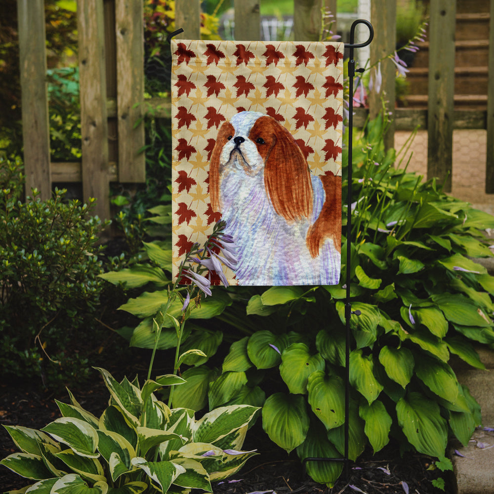 English Toy Spaniel Fall Leaves Portrait Flag Garden Size.