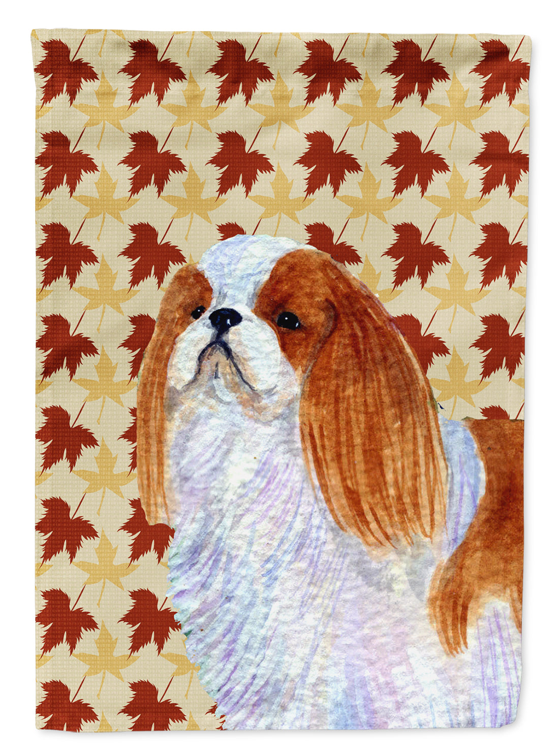 English Toy Spaniel Fall Leaves Portrait Flag Garden Size.