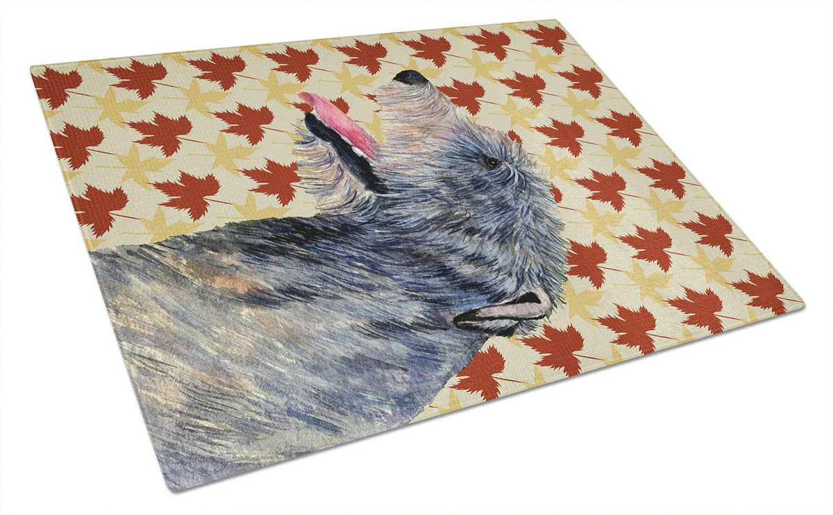 Irish Wolfhound Fall Leaves Portrait Glass Cutting Board Large by Caroline&#39;s Treasures