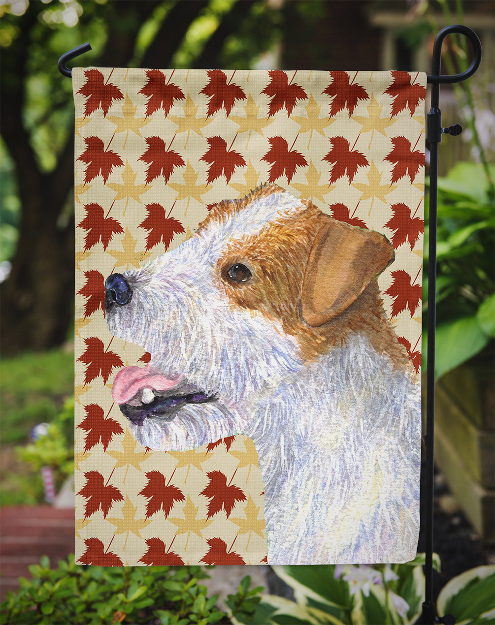 Jack Russell Terrier Fall Leaves Portrait Flag Garden Size.