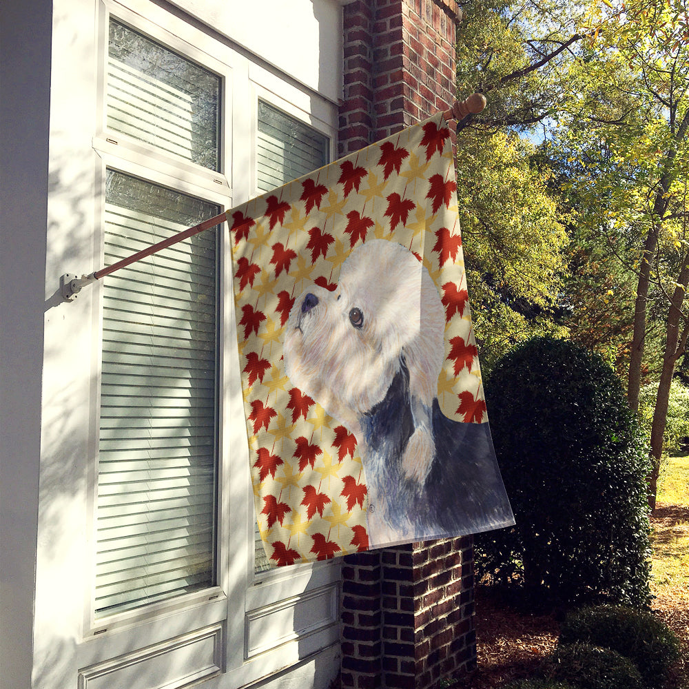 Dandie Dinmont Terrier Fall Leaves Portrait Flag Canvas House Size  the-store.com.