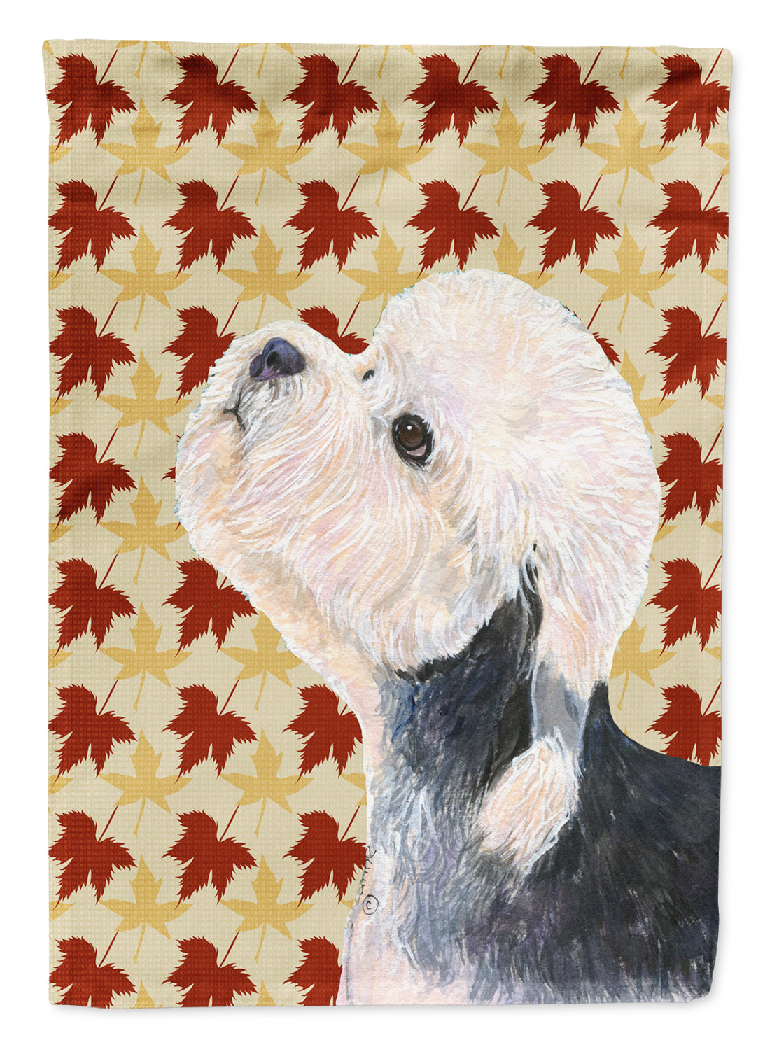 Dandie Dinmont Terrier Fall Leaves Portrait Flag Canvas House Size  the-store.com.