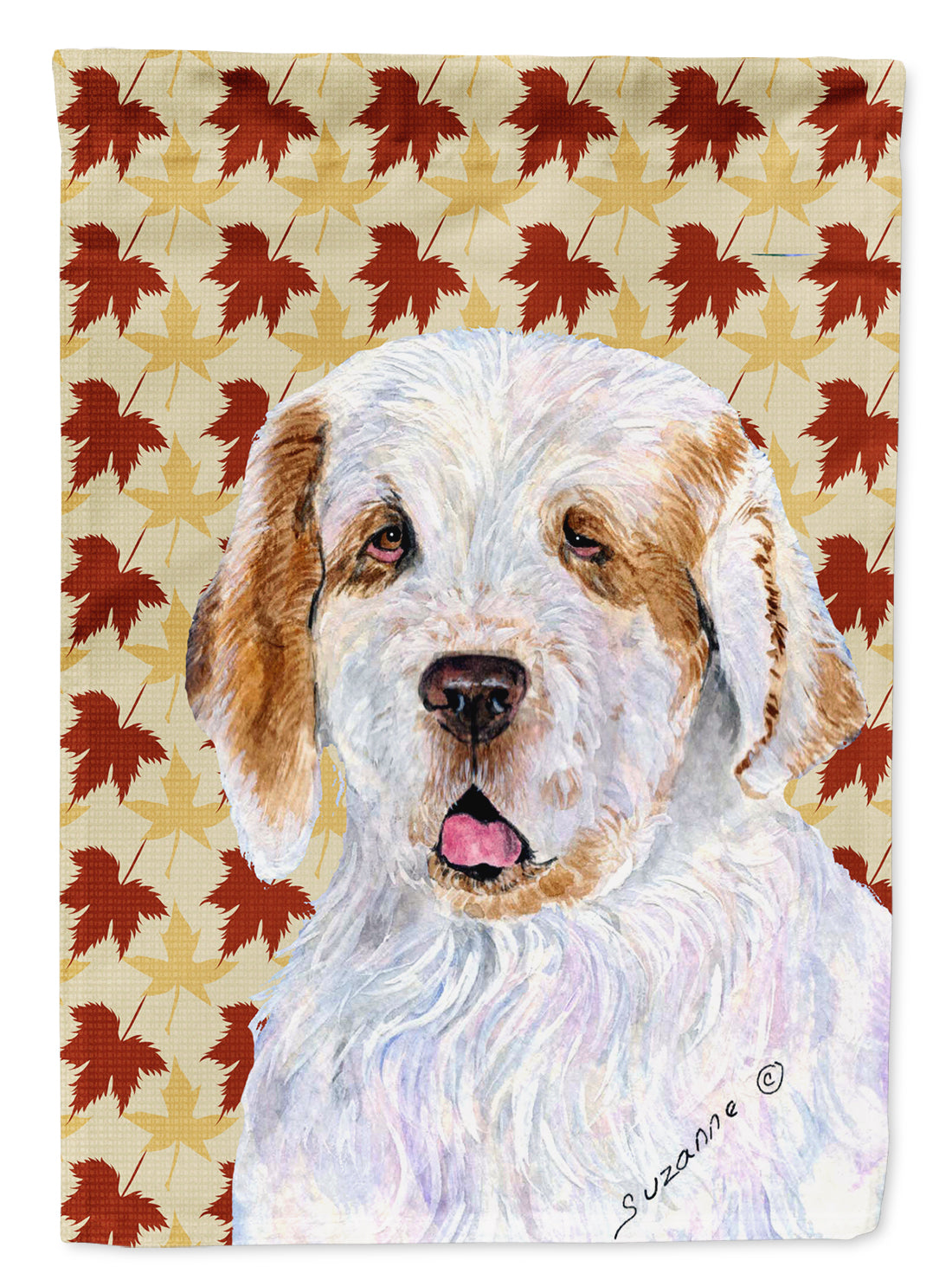 Clumber Spaniel Fall Leaves Portrait Flag Canvas House Size  the-store.com.