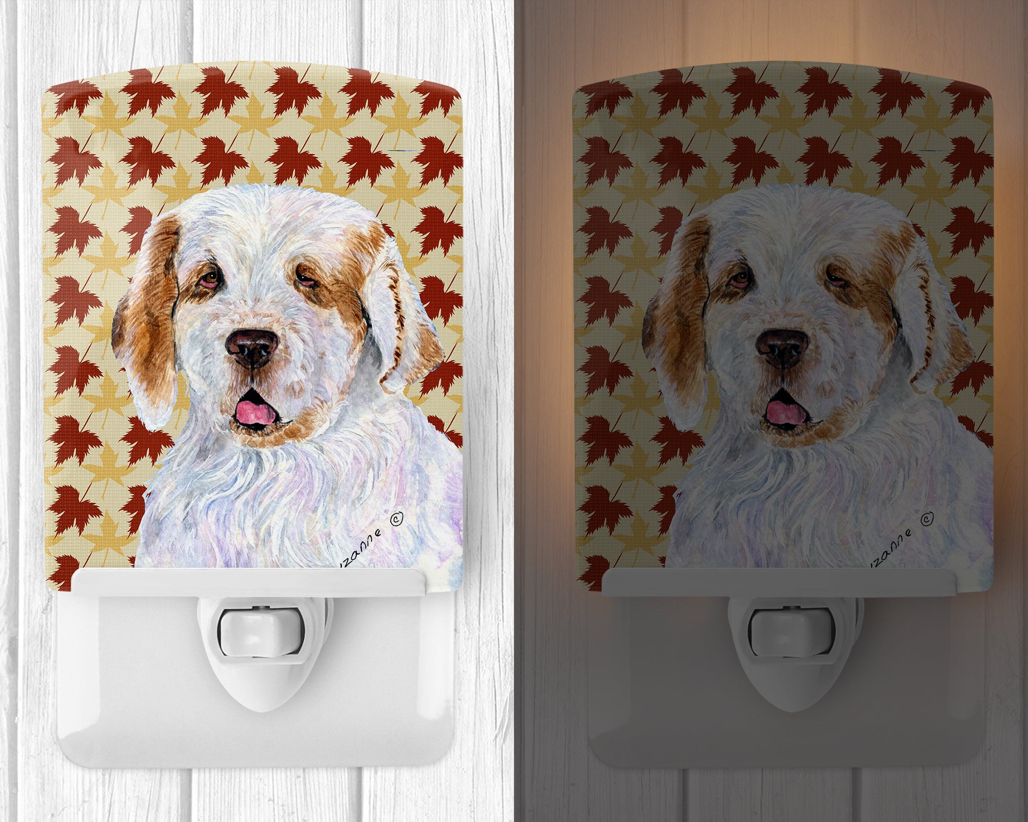 Clumber Spaniel Fall Leaves Portrait Ceramic Night Light SS4356CNL - the-store.com