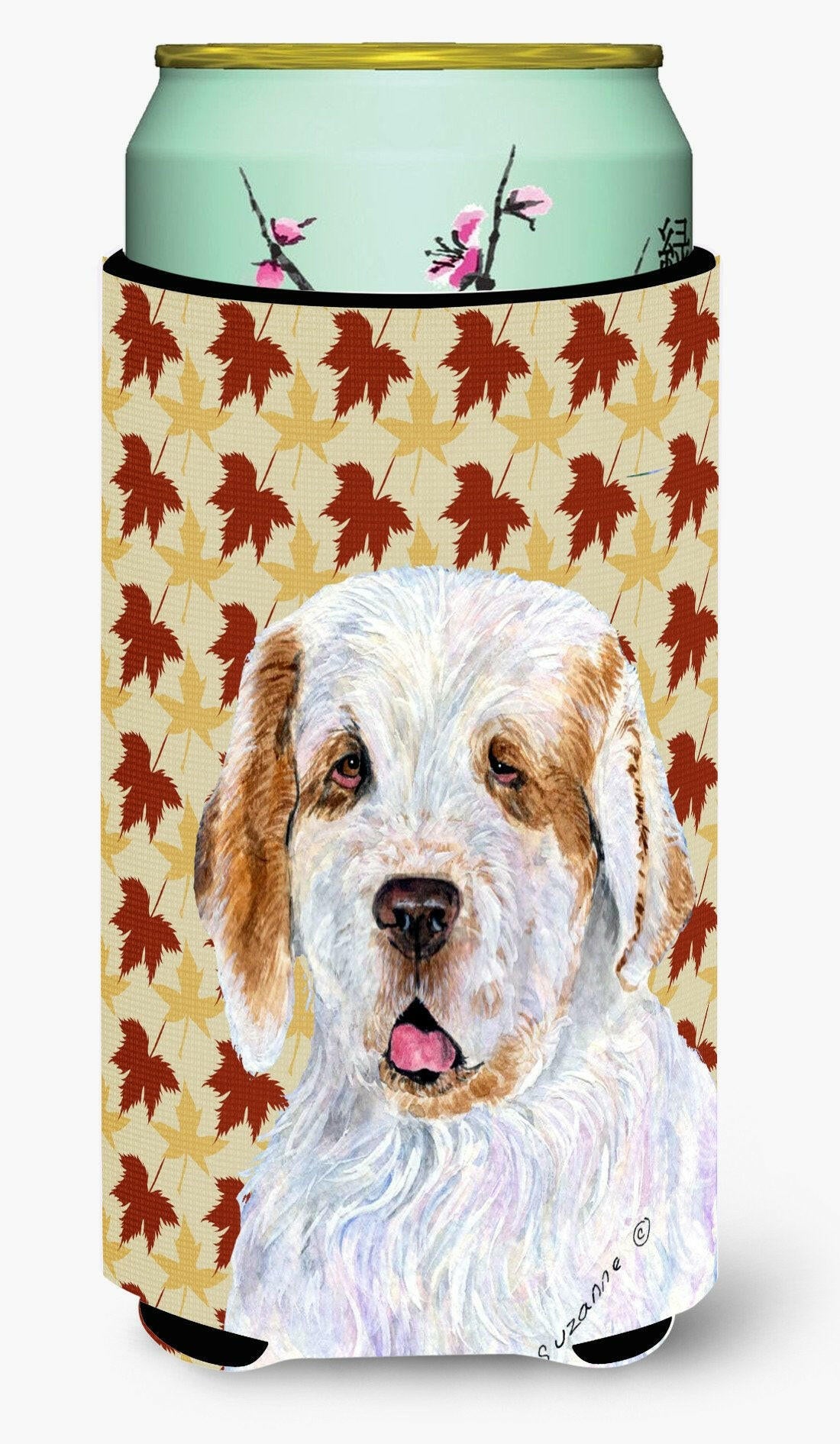 Clumber Spaniel Fall Leaves Portrait  Tall Boy Beverage Insulator Beverage Insulator Hugger by Caroline&#39;s Treasures