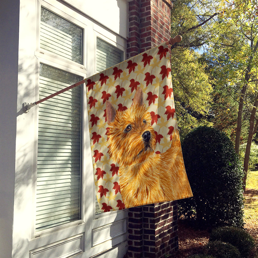 Norwich Terrier Fall Leaves Portrait Flag Canvas House Size  the-store.com.