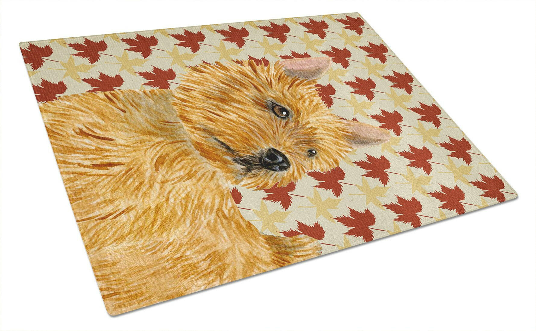 Norwich Terrier Fall Leaves Portrait Glass Cutting Board Large by Caroline's Treasures