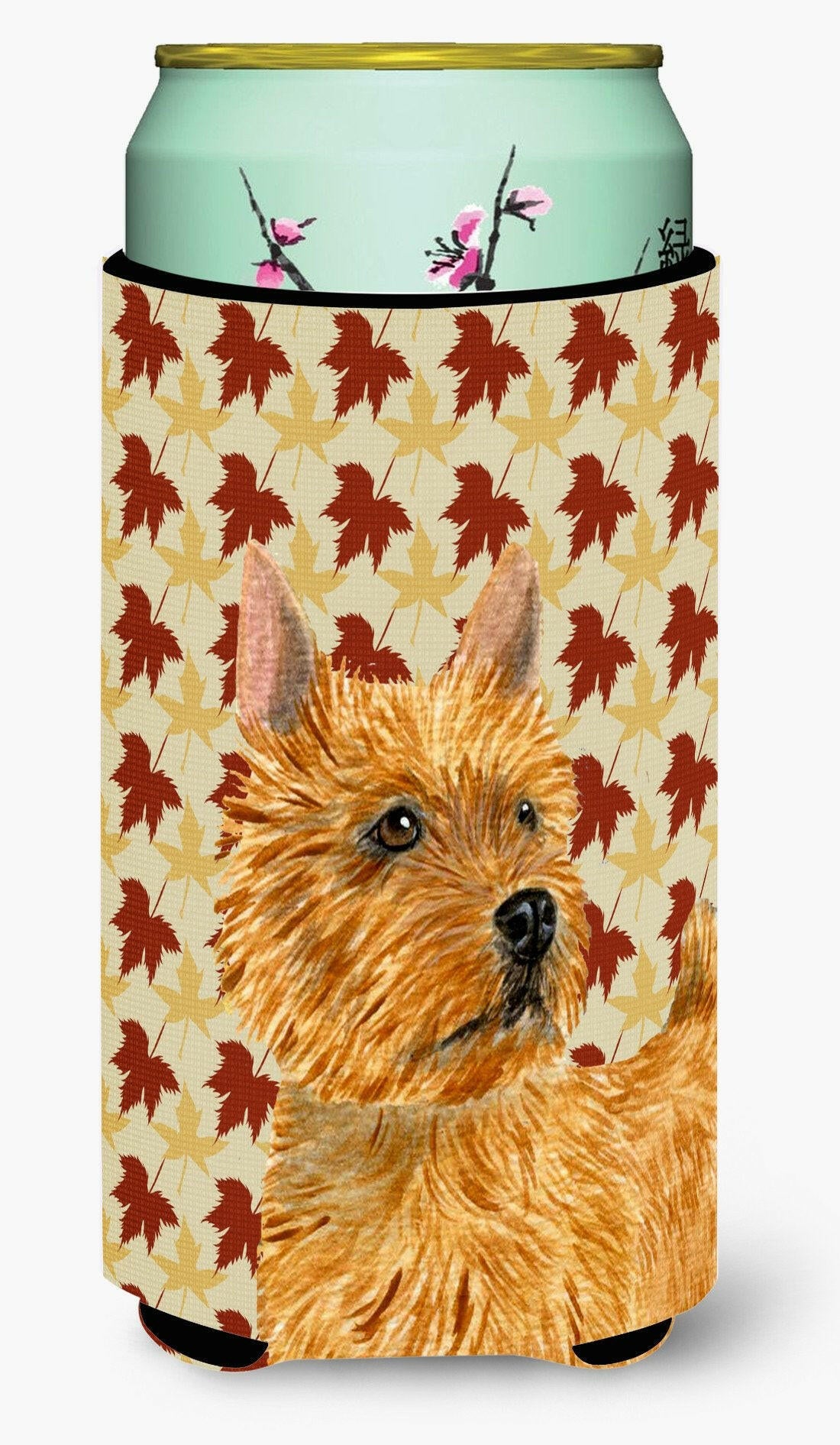 Norwich Terrier Fall Leaves Portrait  Tall Boy Beverage Insulator Beverage Insulator Hugger by Caroline's Treasures