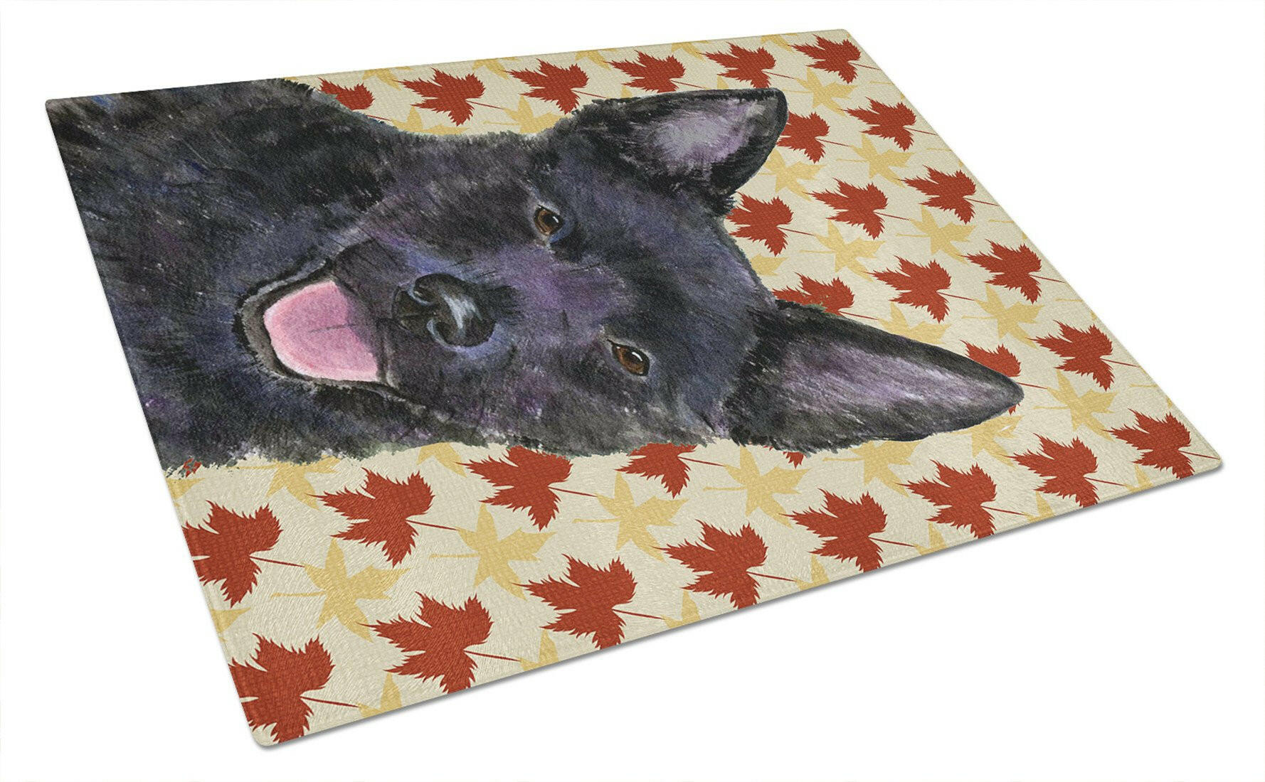 Australian Kelpie Fall Leaves Portrait Glass Cutting Board Large by Caroline's Treasures