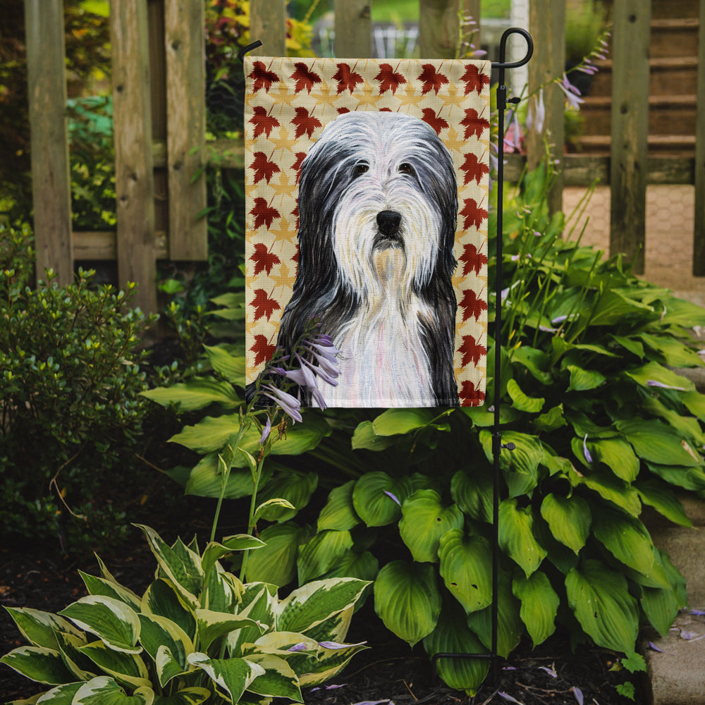 Bearded Collie Fall Leaves Portrait Flag Garden Size.