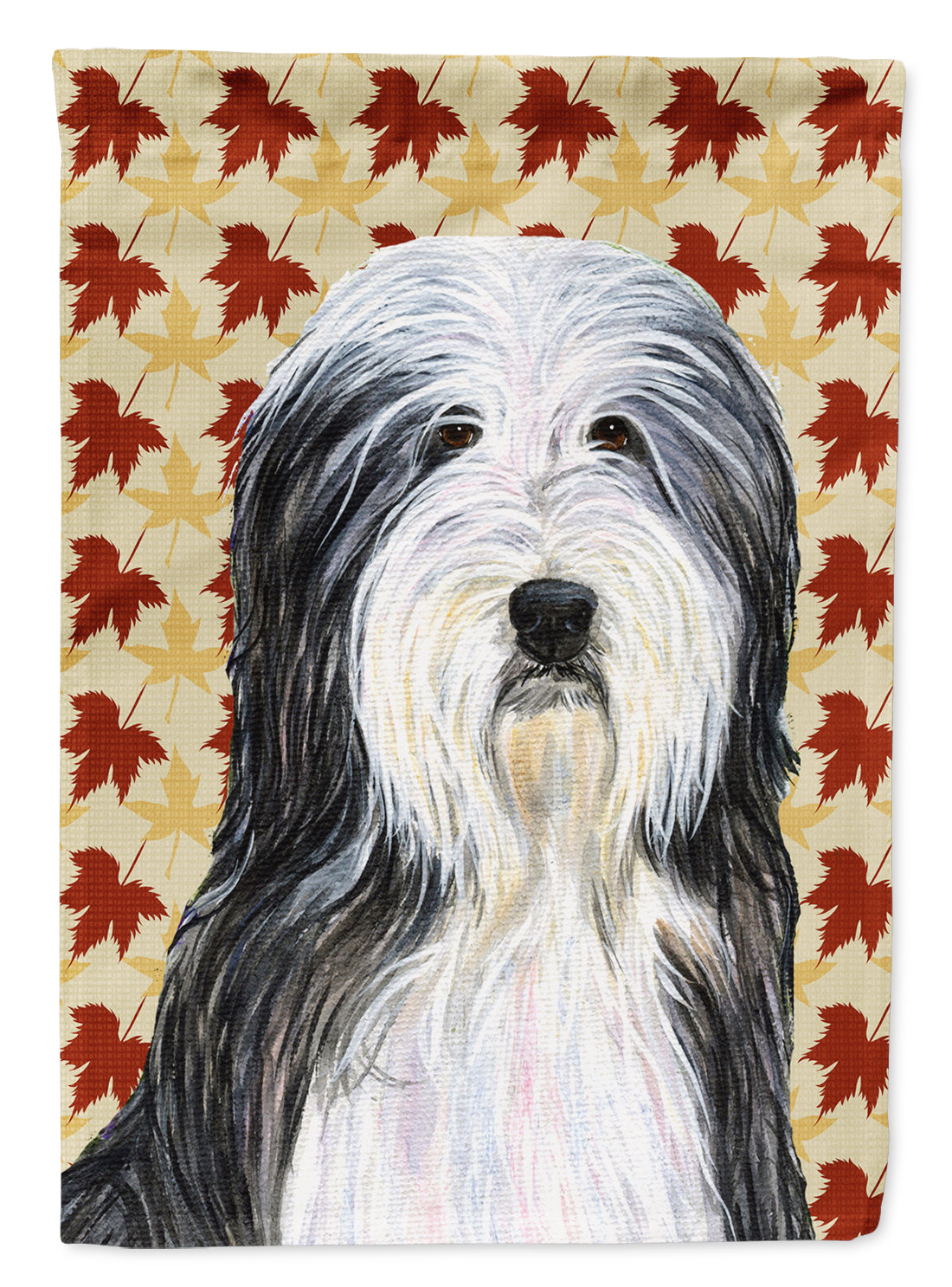 Bearded Collie Fall Leaves Portrait Flag Garden Size.