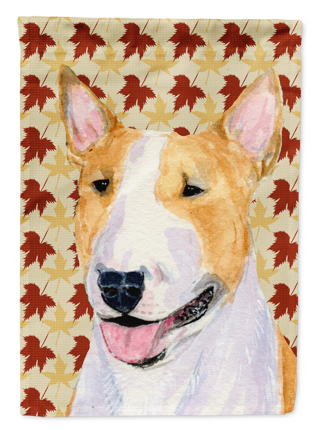 Bull Terrier Fall Leaves Portrait Flag Garden Size.