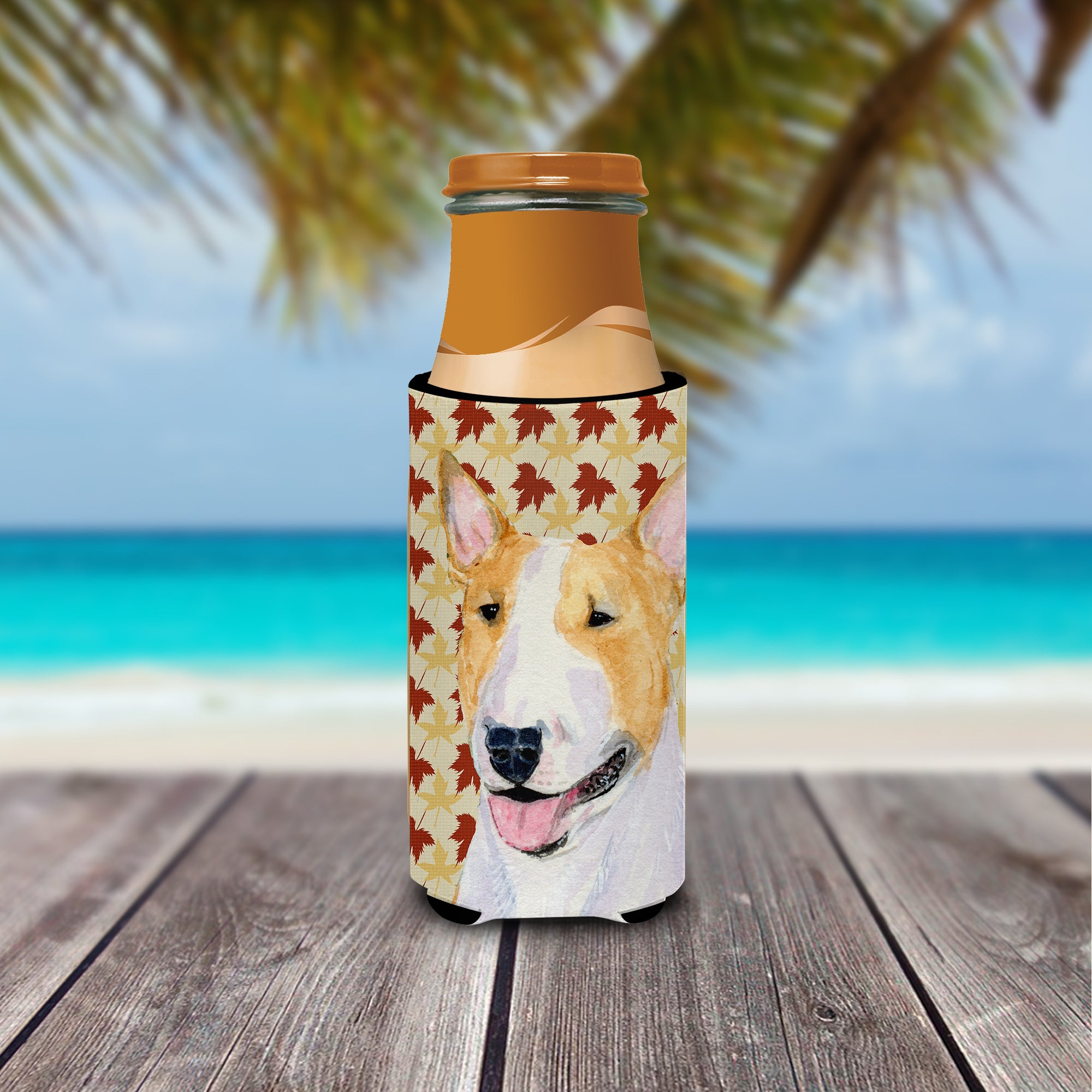 Bull Terrier Fall Leaves Portrait Ultra Beverage Insulators for slim cans SS4360MUK.