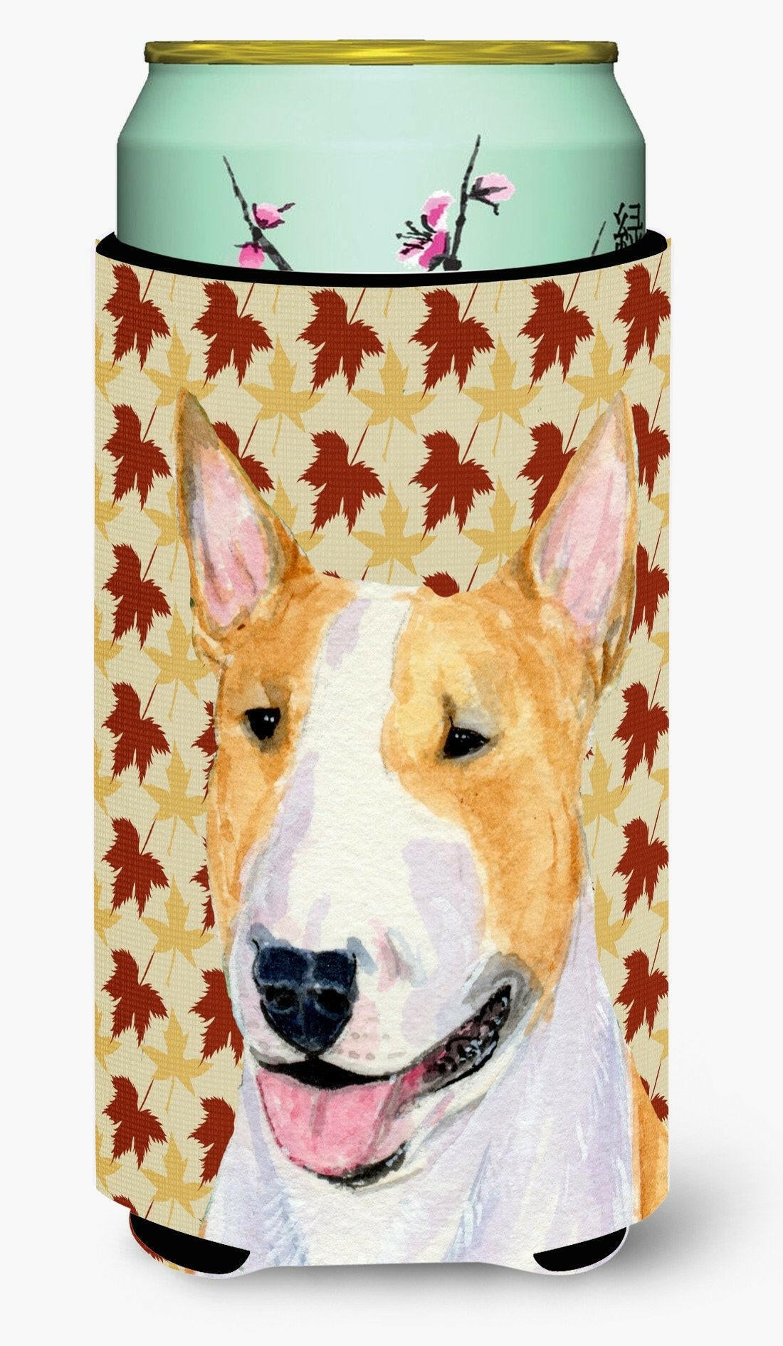 Bull Terrier Fall Leaves Portrait  Tall Boy Beverage Insulator Beverage Insulator Hugger by Caroline's Treasures