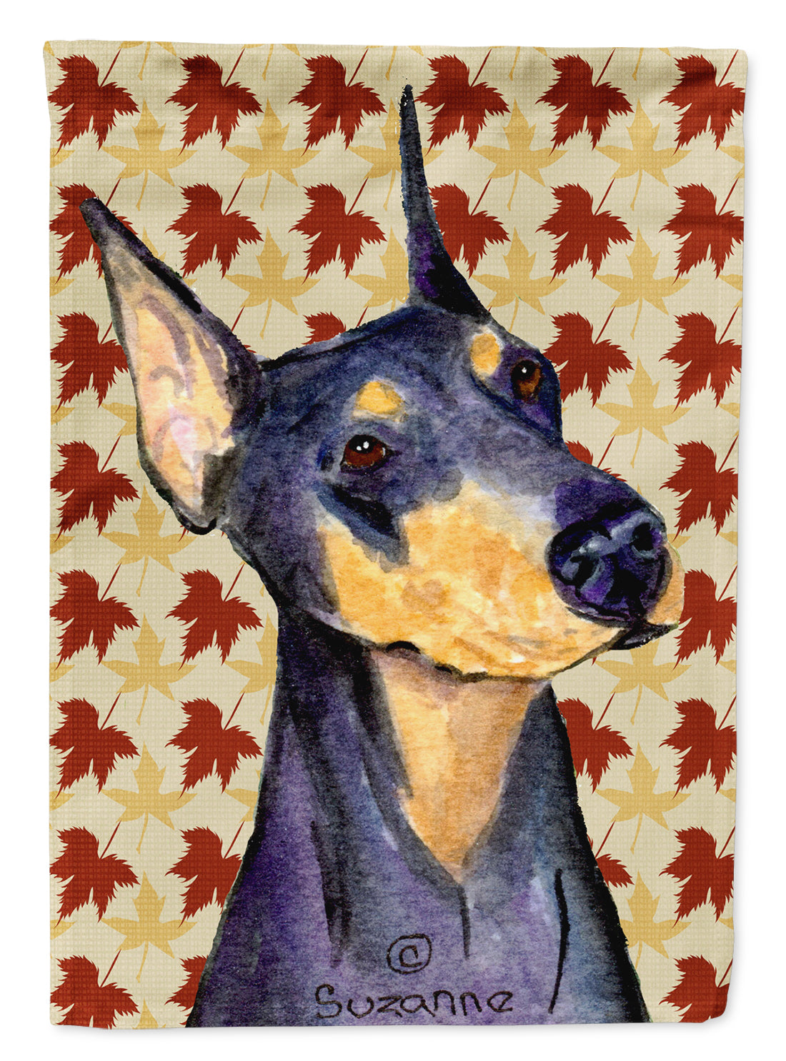 Doberman Fall Leaves Portrait Flag Canvas House Size  the-store.com.