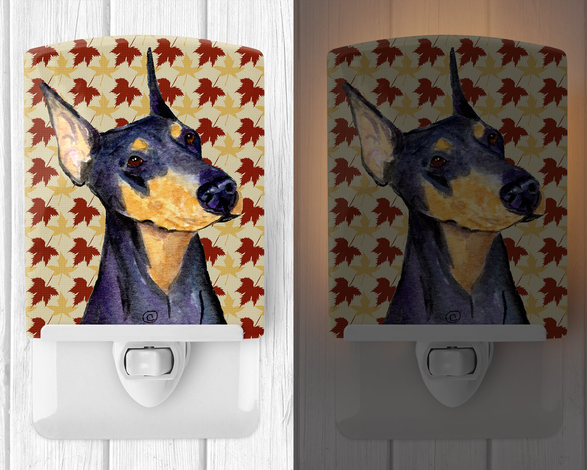 Doberman Fall Leaves Portrait Ceramic Night Light SS4361CNL - the-store.com